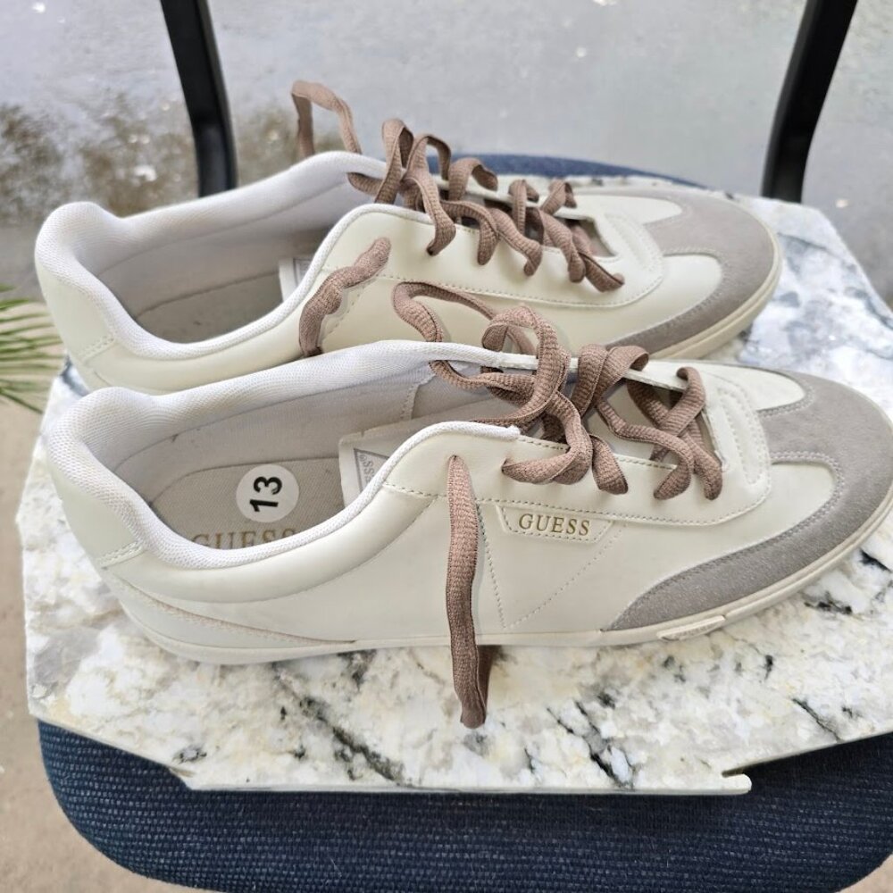 Guess Men's size 13 Beige Bazto Sneakers‎ Gummy Designer Shoes - Like New. Guess